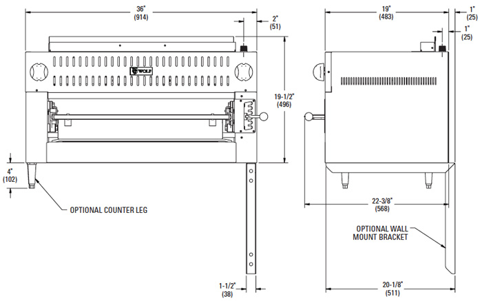 Dimensions of 36 inch Wolf Range Salamander Broiler